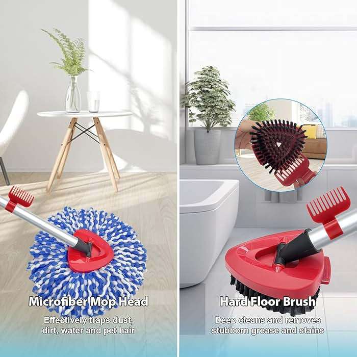 2 Pack Spin Mop Heads Replacement Compatible with O Cedar RinseClean 2 Tank, Upgraded Scrub Brush,4 Section Mop Handle and 1 Base Combo Set, Microfiber Replace Head Refill - Image 7