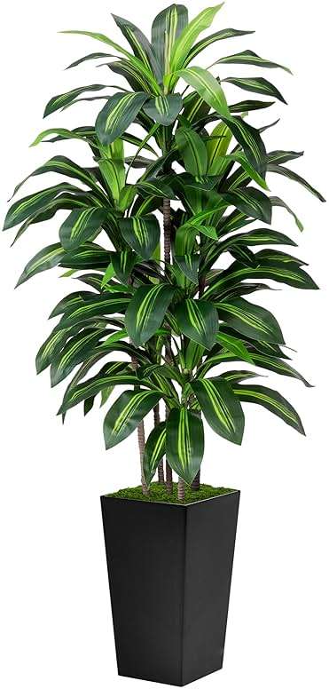 Artificial Dracaena Tree 5FT - Fake Tree with Black Tall Planter - Faux Yucca Tall Fake Floor Plant in Pot - Artificial Plant for Home Office Living Room Decor Indoor - Image 1