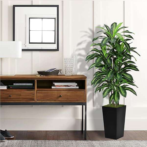 Artificial Dracaena Tree 5FT - Fake Tree with Black Tall Planter - Faux Yucca Tall Fake Floor Plant in Pot - Artificial Plant for Home Office Living Room Decor Indoor - Image 4
