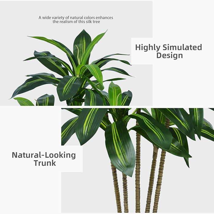 Artificial Dracaena Tree 5FT - Fake Tree with Black Tall Planter - Faux Yucca Tall Fake Floor Plant in Pot - Artificial Plant for Home Office Living Room Decor Indoor - Image 7