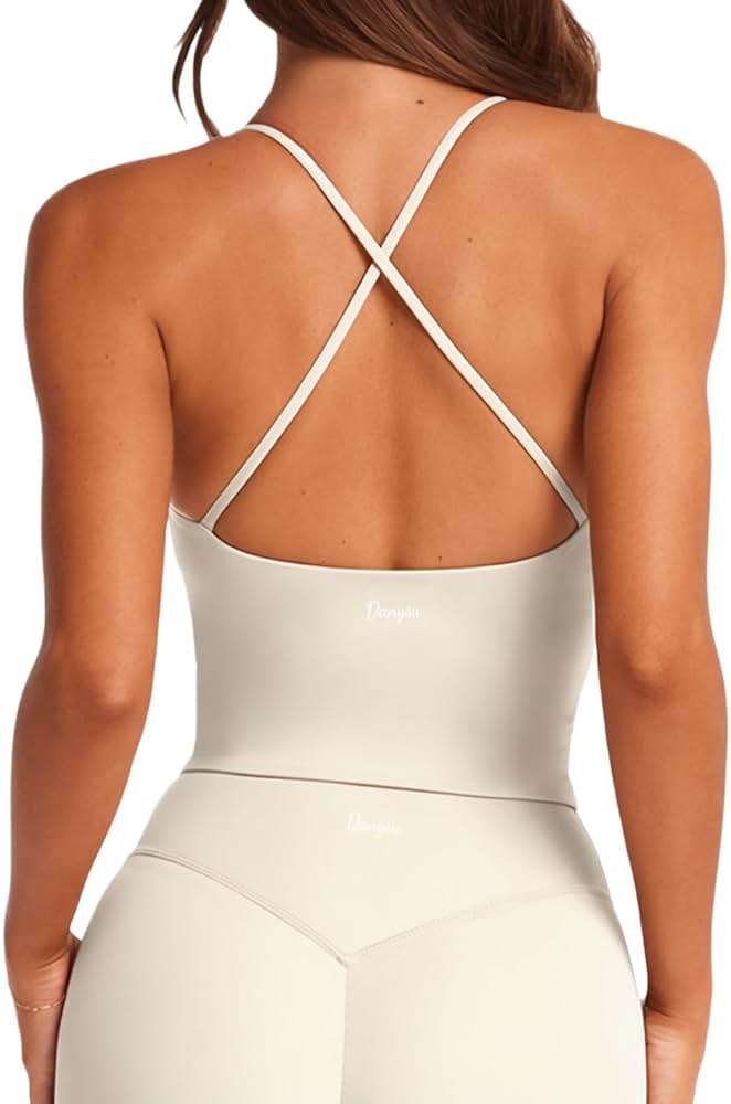 Danysu Sculpt Workout Tank Tops Women Backless Longline Sports Bras Strappy Padded Yoga Top - Image 1
