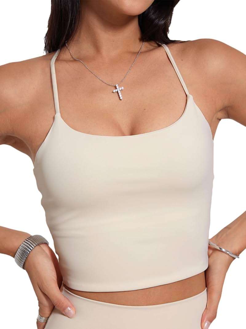 Danysu Sculpt Workout Tank Tops Women Backless Longline Sports Bras Strappy Padded Yoga Top - Image 3