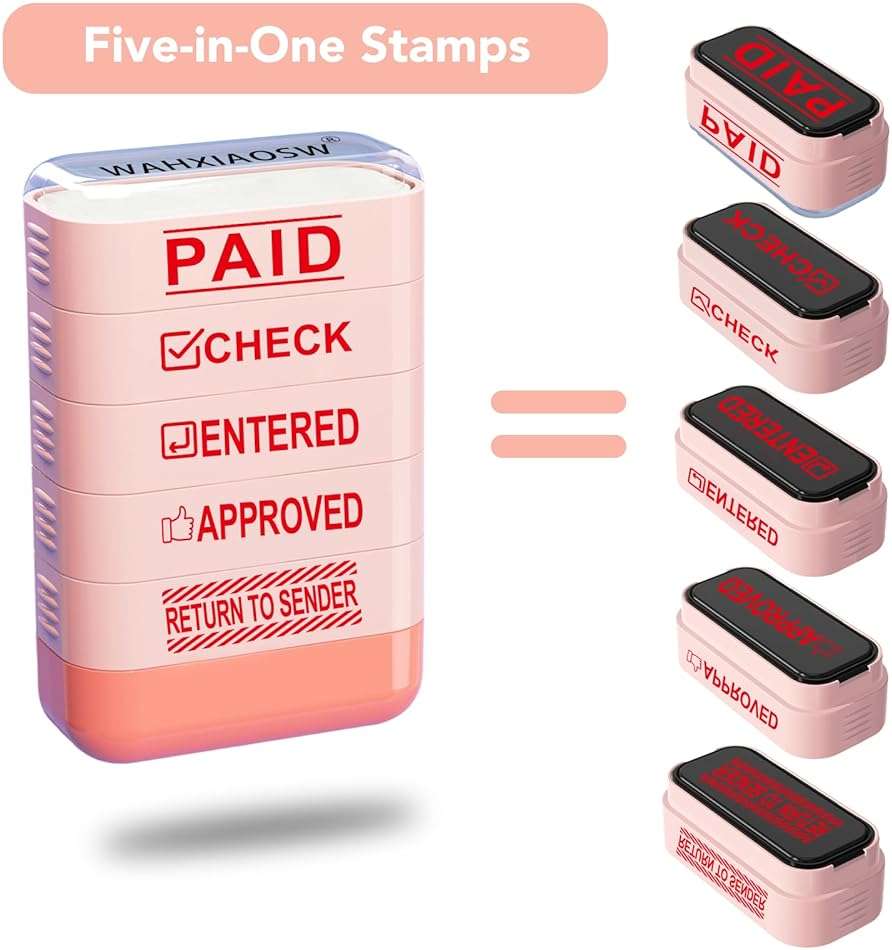Building Blocks Office Stamps 5-Layer Stacked Office Stamps - Business Refillable Self Inking Stamp with Copy, Faxed, Received, Scanned, and Completed Stamps(2 Refill Ink Included) (red) - Image 3