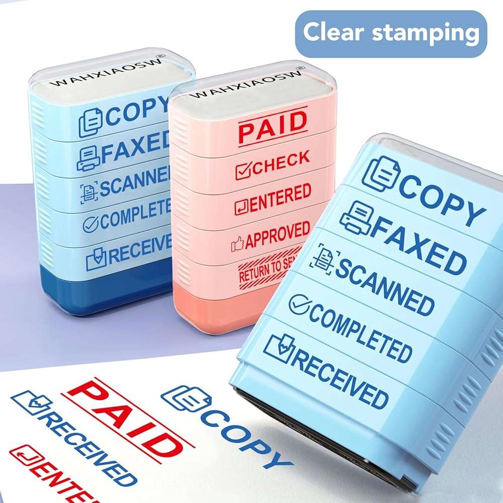 Building Blocks Office Stamps 5-Layer Stacked Office Stamps - Business Refillable Self Inking Stamp with Copy, Faxed, Received, Scanned, and Completed Stamps(2 Refill Ink Included) (red) - Image 5