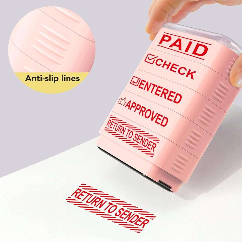 Building Blocks Office Stamps 5-Layer Stacked Office Stamps - Business Refillable Self Inking Stamp with Copy, Faxed, Received, Scanned, and Completed Stamps(2 Refill Ink Included) (red) - Image 7