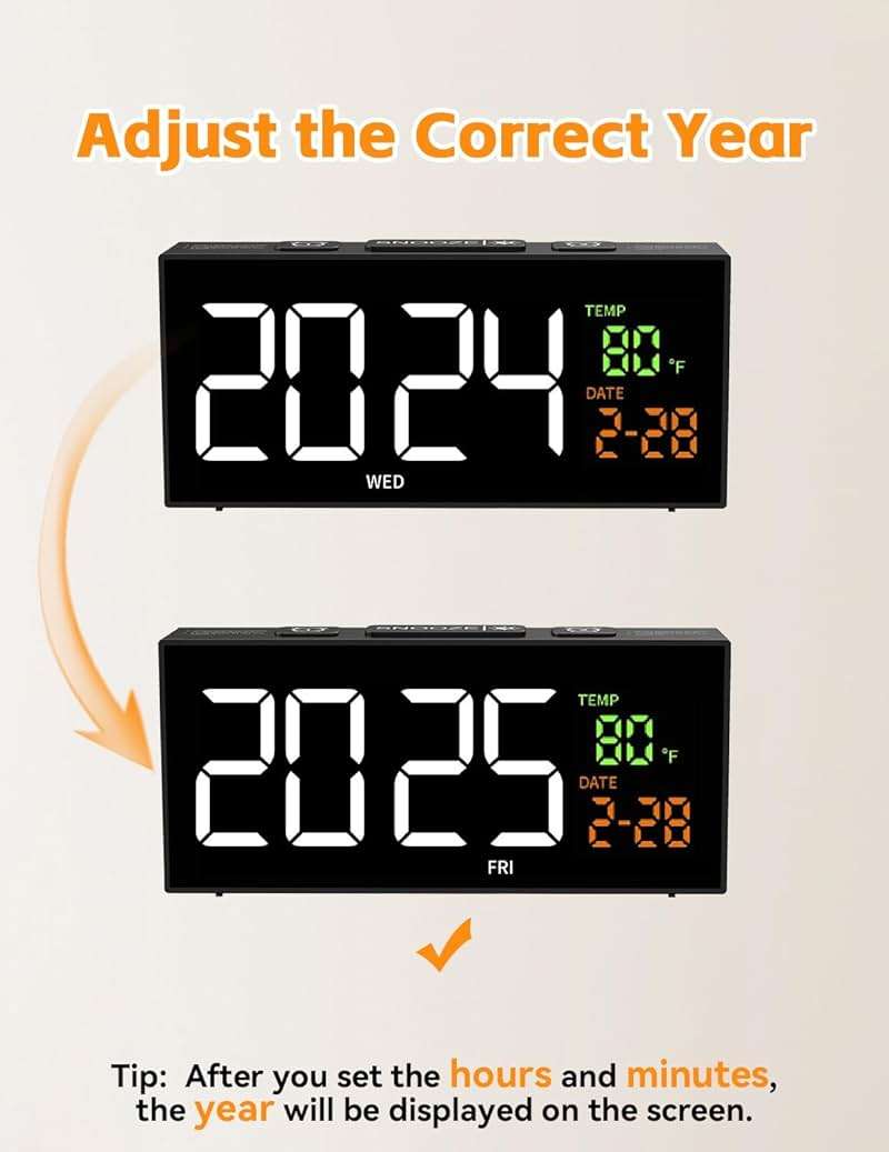 Netzu Alarm Clocks for Bedrooms, Digital Clock with Date Temperature and Weekday, Manual DST, Snooze, 2 Alarms, 4 Volumes for Living Room Home Bedside Desk (Black) - Image 3