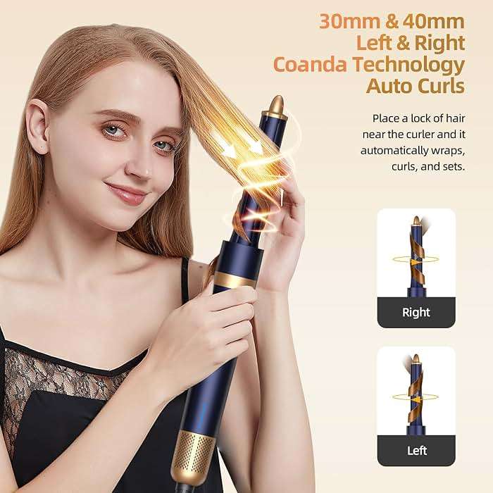 T-GOGO Hair Dryer Brush Professional: 6 in 1 Hot Air Hair Styler & Dryer Set, Powerful Hair Air Curling Iron High-Speed Negative Ionic Blow Dryer, Auto-Wrap, No Heat Damage (Dark Blue) - Image 2