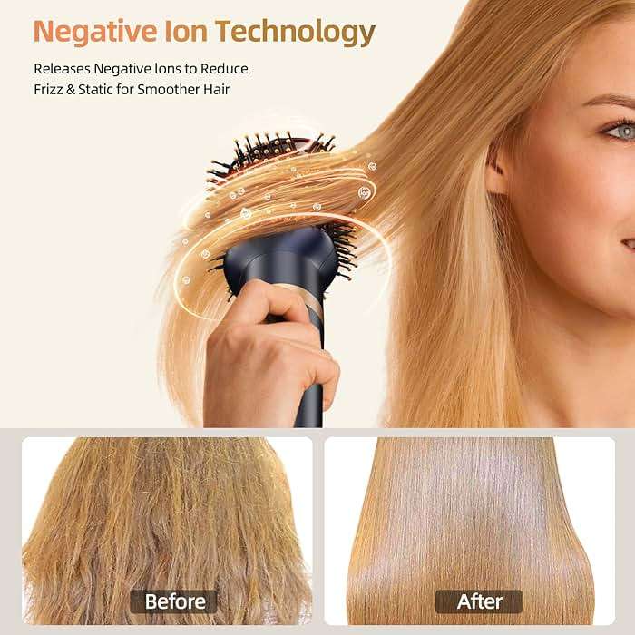 T-GOGO Hair Dryer Brush Professional: 6 in 1 Hot Air Hair Styler & Dryer Set, Powerful Hair Air Curling Iron High-Speed Negative Ionic Blow Dryer, Auto-Wrap, No Heat Damage (Dark Blue) - Image 5