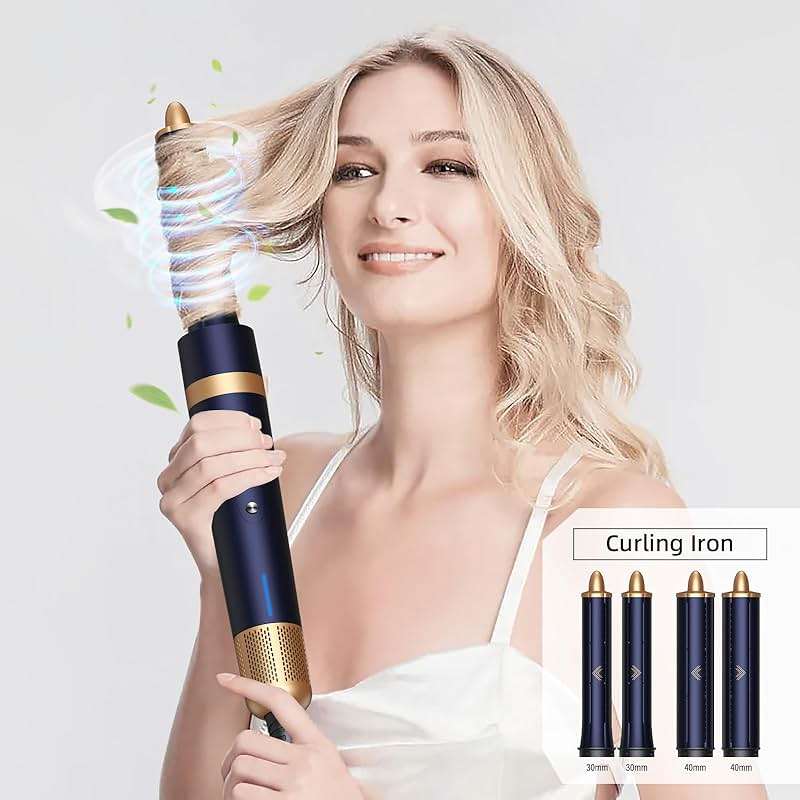 T-GOGO Hair Dryer Brush Professional: 6 in 1 Hot Air Hair Styler & Dryer Set, Powerful Hair Air Curling Iron High-Speed Negative Ionic Blow Dryer, Auto-Wrap, No Heat Damage (Dark Blue) - Image 7
