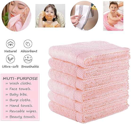 Mother-Earth 6-Pack Bath Washcloths 12"x12" - Soft and Absorbent Face Towels, Quick-Drying Wash Cloths for Sensitive Skin, Premium Quality for Daily Use (Pink Cotton) - Image 5