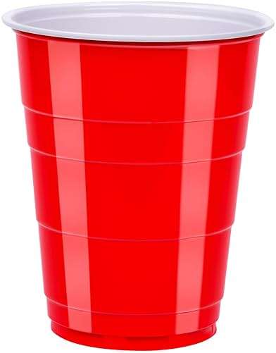 Amazon Basics Sturdy Disposable Plastic Party Cups for Cold Drinks, Red, 18oz, 50 Count, BPA-Free - Image 2