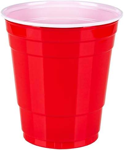 Amazon Basics Small Disposable Red Plastic Party Cups, BPA-Free, 9oz, 50 Count - Image 2