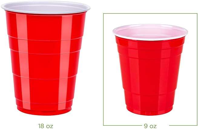 Amazon Basics Small Disposable Red Plastic Party Cups, BPA-Free, 9oz, 50 Count - Image 3