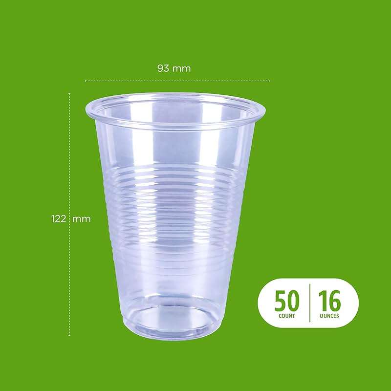Amazon Basics Disposable Clear Plastic Cups for Cold Drinks, BPA-Free, Easy to Hold, 16oz, 50 Count - Image 4