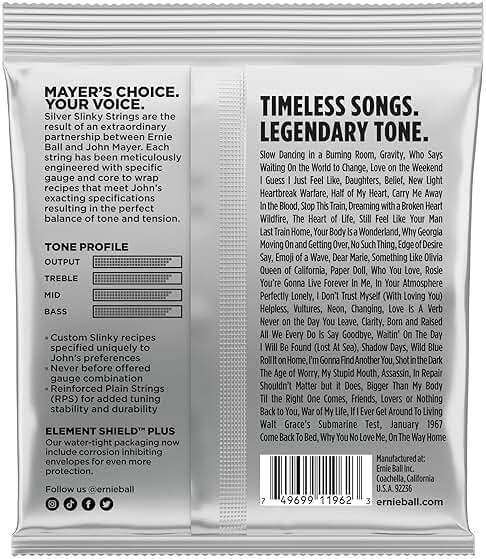 Ernie Ball John Mayer Silver Slinky Nickel Wound Electric Guitar Strings - 10.5-47 Gauge - Image 2