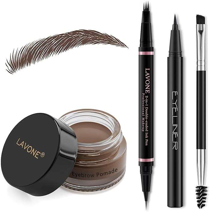 LAVONE Eyebrow Pen Makeup Kit, with Waterproof Eyebrow Pencil, Eyeliner, Pomade, and Brow Brush, Smudge-Proof and Long Lasting, Create Full and Natural Brows, Dark Brown - Image 1