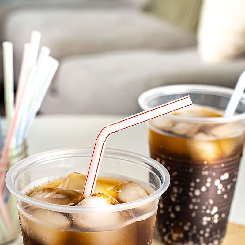 Amazon Basics Disposable Striped Plastic Flex Straws, BPA Free, Food-Safe, 7.5" Long, Assorted Colors, 100 Count - Image 2