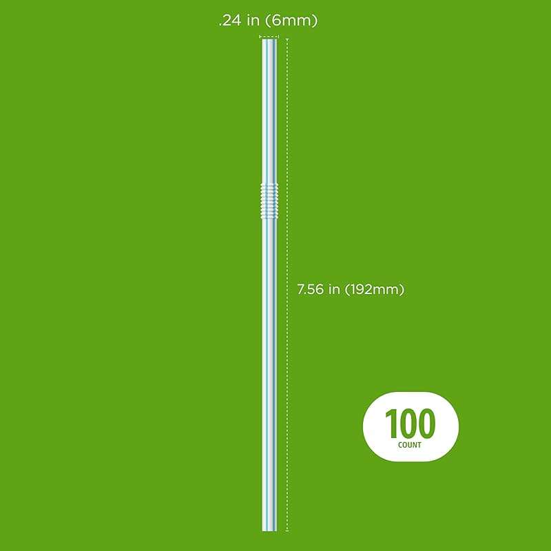 Amazon Basics Disposable Striped Plastic Flex Straws, BPA Free, Food-Safe, 7.5" Long, Assorted Colors, 100 Count - Image 3