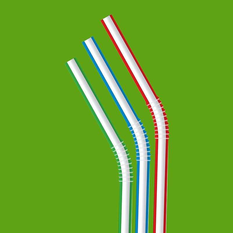 Amazon Basics Disposable Striped Plastic Flex Straws, BPA Free, Food-Safe, 7.5" Long, Assorted Colors, 100 Count - Image 4