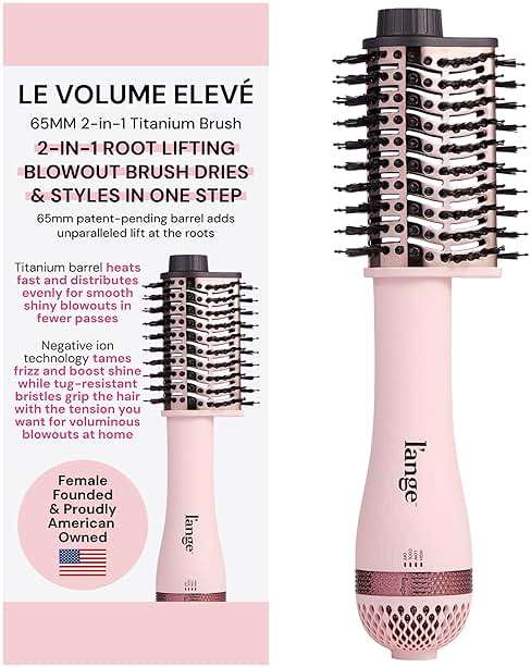 L'ANGE HAIR Le Volume Elevé 65MM 2-in-1 Titanium Brush Dryer | Dry and Style | Unique Teardrop Shape Barrel | 3 Heat Settings | 360° Vented Airflow | Ionic Technology for Frizz-Free Styling (Blush) - Image 1