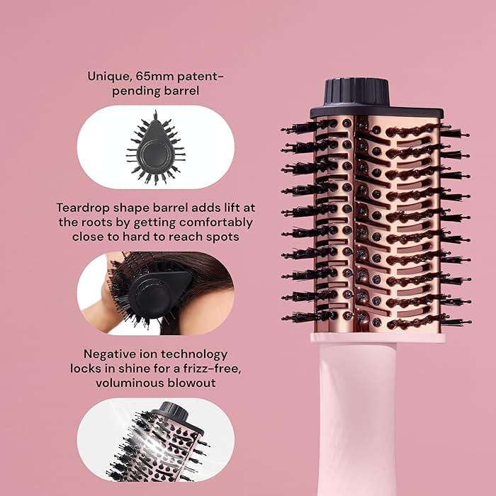 L'ANGE HAIR Le Volume Elevé 65MM 2-in-1 Titanium Brush Dryer | Dry and Style | Unique Teardrop Shape Barrel | 3 Heat Settings | 360° Vented Airflow | Ionic Technology for Frizz-Free Styling (Blush) - Image 3