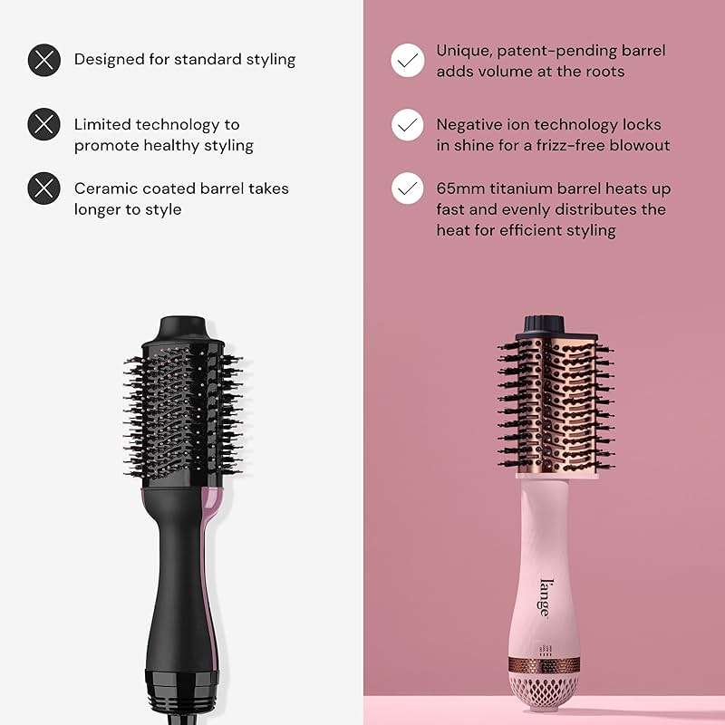 L'ANGE HAIR Le Volume Elevé 65MM 2-in-1 Titanium Brush Dryer | Dry and Style | Unique Teardrop Shape Barrel | 3 Heat Settings | 360° Vented Airflow | Ionic Technology for Frizz-Free Styling (Blush) - Image 4
