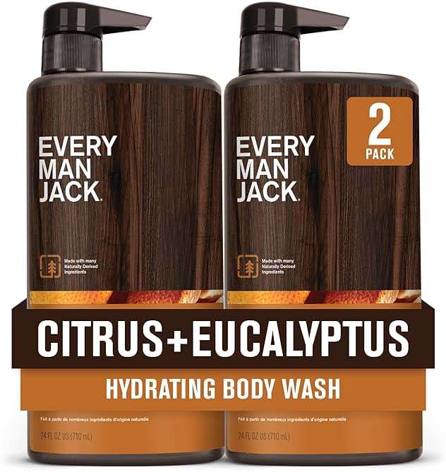 Every Man Jack Nourishing Citrus + Eucalyptus Mens Body Wash for All Skin Types - Naturally Derived Ingredients - Cleanse and Hydrate Skin with Coconut and Glycerin - 24 Fl Oz (2 Pack) - Image 1