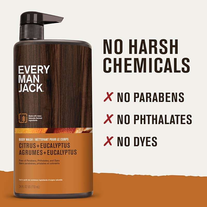 Every Man Jack Nourishing Citrus + Eucalyptus Mens Body Wash for All Skin Types - Naturally Derived Ingredients - Cleanse and Hydrate Skin with Coconut and Glycerin - 24 Fl Oz (2 Pack) - Image 6