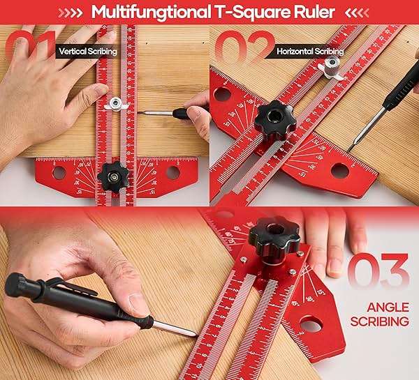 Saker Woodworking Scriber Marking Line Ruler, Adjustable Aluminum Alloy Sliding T-Square Ruler,Precision Line Drawing aid Ruler with Angle Adjustment Scale - Image 4