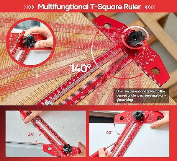 Saker Woodworking Scriber Marking Line Ruler, Adjustable Aluminum Alloy Sliding T-Square Ruler,Precision Line Drawing aid Ruler with Angle Adjustment Scale - Image 5
