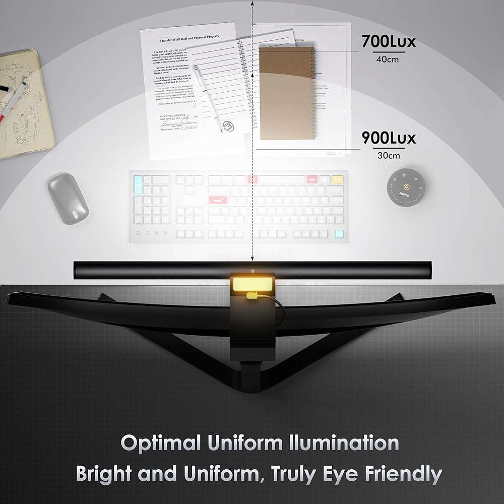Quntis Monitor Light Bar with Remote, 16.7'' Eye Care No Glare Computer Light Bar with Backlight, Auto-Dimming & Timer, Stepless Dimming Monitor Lamp for Desk Gaming Home Office Curved Monitors - Image 3
