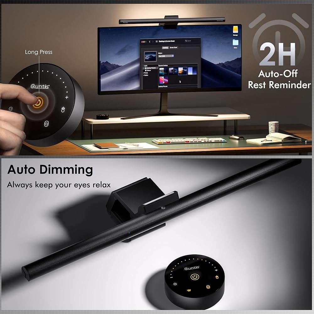 Quntis Monitor Light Bar with Remote, 16.7'' Eye Care No Glare Computer Light Bar with Backlight, Auto-Dimming & Timer, Stepless Dimming Monitor Lamp for Desk Gaming Home Office Curved Monitors - Image 6