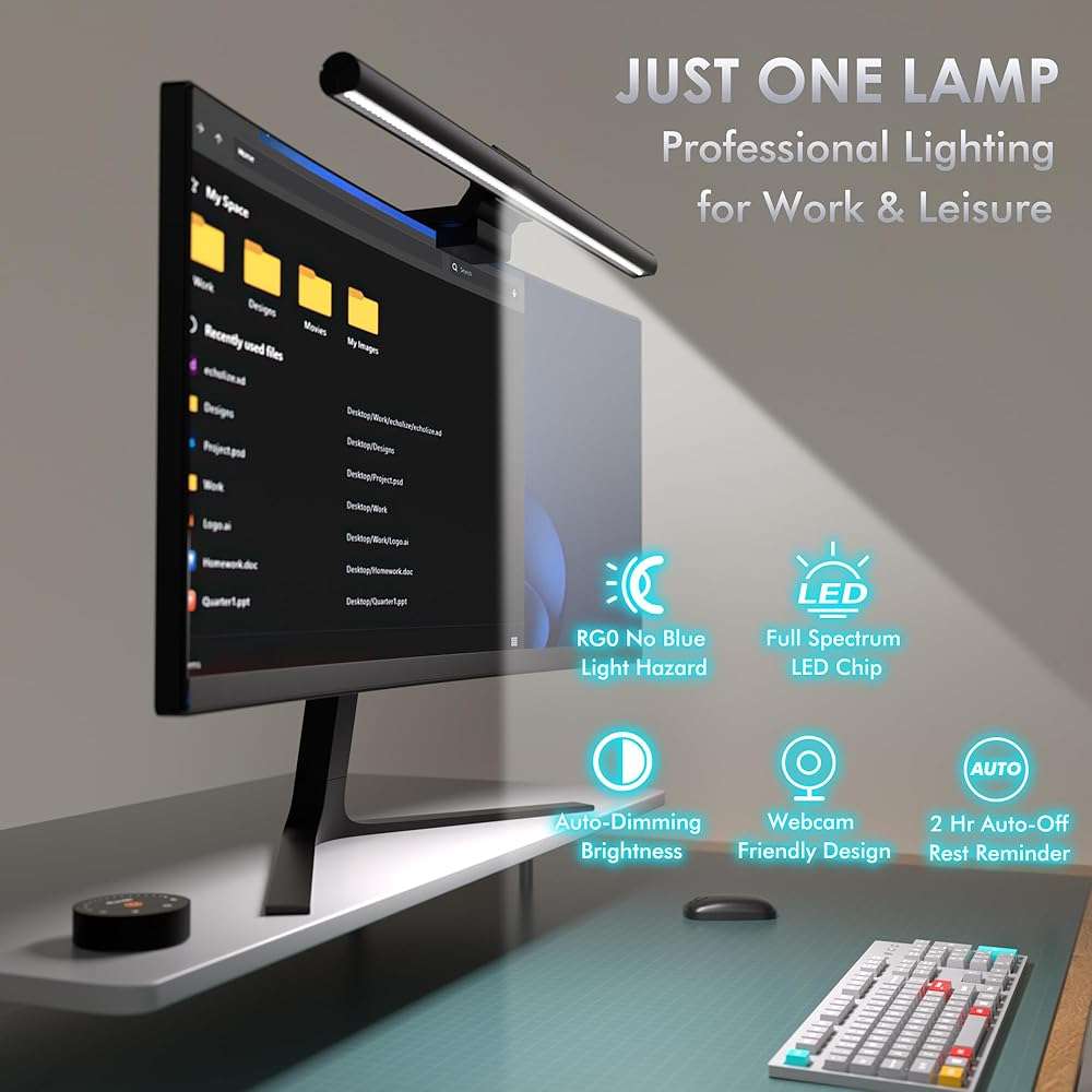 Quntis Monitor Light Bar with Remote, 16.7'' Eye Care No Glare Computer Light Bar with Backlight, Auto-Dimming & Timer, Stepless Dimming Monitor Lamp for Desk Gaming Home Office Curved Monitors - Image 8