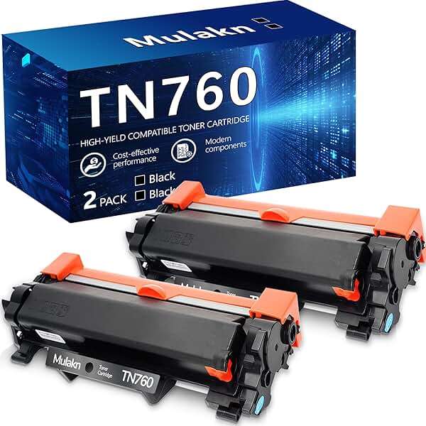 Mulakn TN760 for TN760 Toner Cartridges to Use with MFC-L2750DW MFC-L2710DW HL-L2350DW HL-L2395DW HL-L2370DW DCP-L2550DW Printer High Yeild Black — 2PK - Image 1