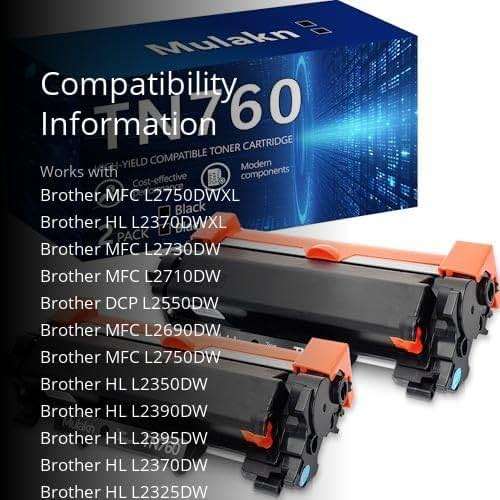 Mulakn TN760 for TN760 Toner Cartridges to Use with MFC-L2750DW MFC-L2710DW HL-L2350DW HL-L2395DW HL-L2370DW DCP-L2550DW Printer High Yeild Black — 2PK - Image 3