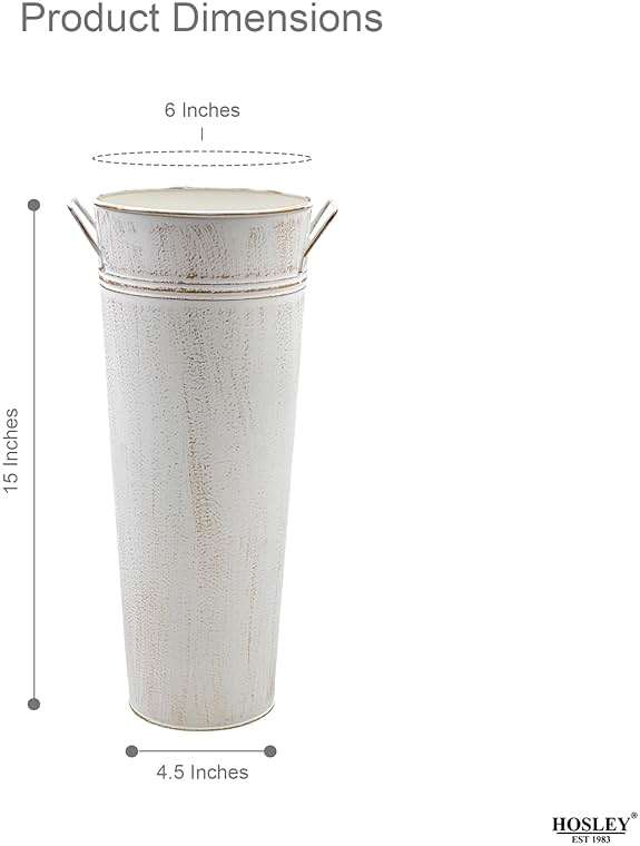 Hosley Set of 2 White Metal French Bucket with Handles & PVC Liner, 6" Dia x 15" H for Weddings, Parties, Country Picnics, Floral Arrangements, Tableware Storage, or Gardens - Rustic Farmhouse Décor - Image 3