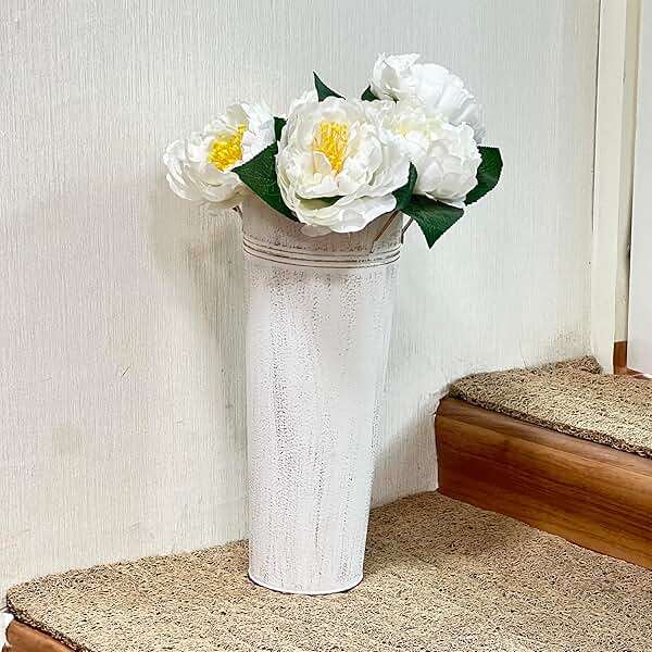Hosley Set of 2 White Metal French Bucket with Handles & PVC Liner, 6" Dia x 15" H for Weddings, Parties, Country Picnics, Floral Arrangements, Tableware Storage, or Gardens - Rustic Farmhouse Décor - Image 4