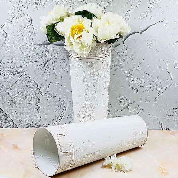 Hosley Set of 2 White Metal French Bucket with Handles & PVC Liner, 6" Dia x 15" H for Weddings, Parties, Country Picnics, Floral Arrangements, Tableware Storage, or Gardens - Rustic Farmhouse Décor - Image 7