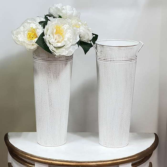 Hosley Set of 2 White Metal French Bucket with Handles & PVC Liner, 6" Dia x 15" H for Weddings, Parties, Country Picnics, Floral Arrangements, Tableware Storage, or Gardens - Rustic Farmhouse Décor - Image 8