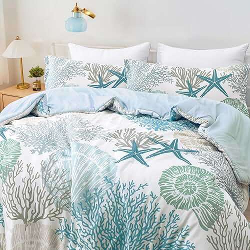 Tritard Coastal Comforter Set Queen Size 3 Piece, Soft Beach Themed Comforter, Ocean Nautical Lightweight Bedding Sets for All Seasons, (1 Reversible Comforter and 2 Pillow Shams), 90''x90'', C1 - Image 3