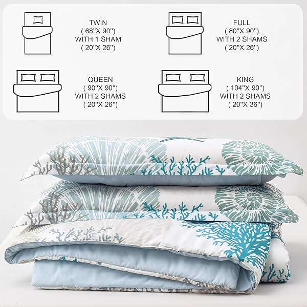 Tritard Coastal Comforter Set Queen Size 3 Piece, Soft Beach Themed Comforter, Ocean Nautical Lightweight Bedding Sets for All Seasons, (1 Reversible Comforter and 2 Pillow Shams), 90''x90'', C1 - Image 7