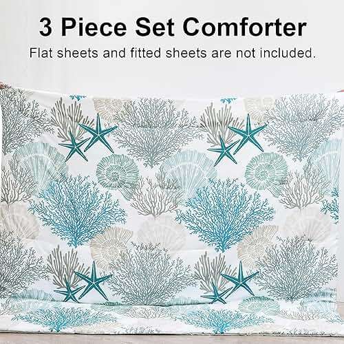 Tritard Coastal Comforter Set Queen Size 3 Piece, Soft Beach Themed Comforter, Ocean Nautical Lightweight Bedding Sets for All Seasons, (1 Reversible Comforter and 2 Pillow Shams), 90''x90'', C1 - Image 8