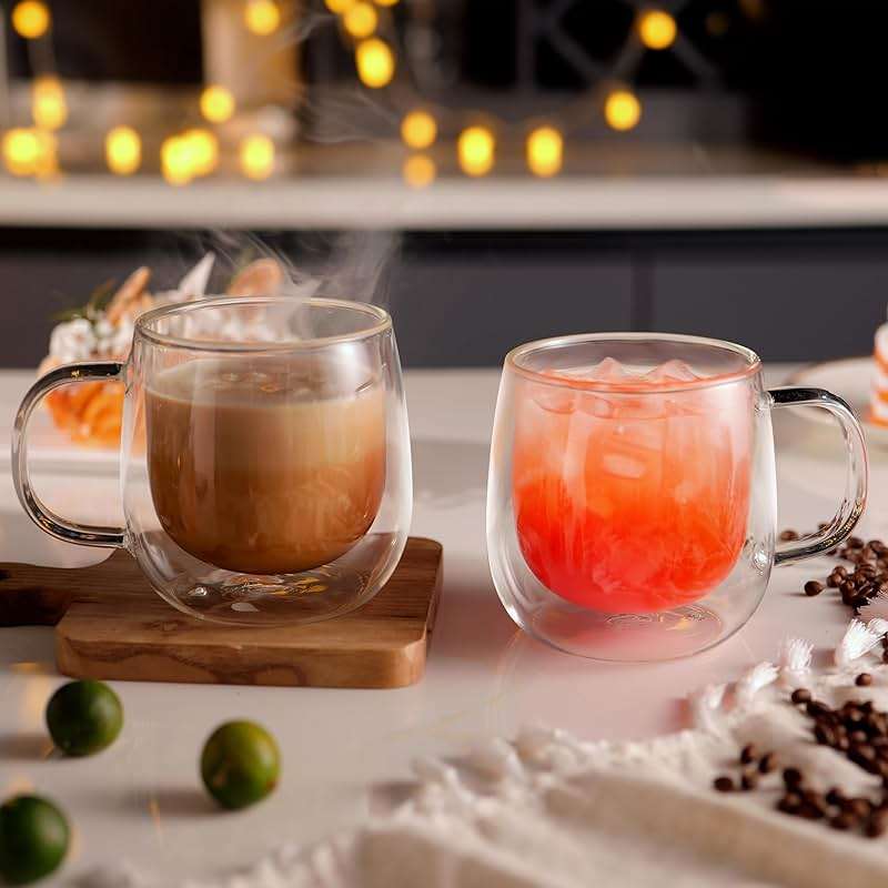CNGLASS 16oz Double Walled Glass Coffee Mugs(4-pack),Large Clear Coffee Cups with Handle,Glass Espresso Mugs for Latte,Cappuccino,Tea - Image 4
