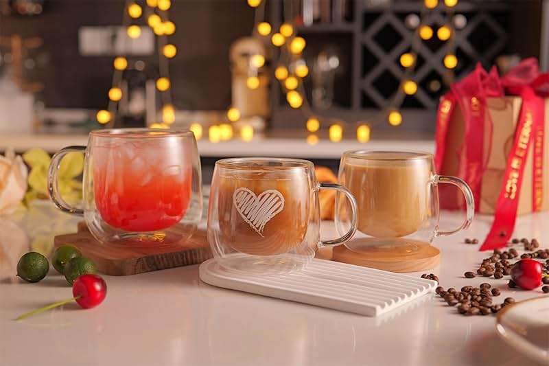 CNGLASS 16oz Double Walled Glass Coffee Mugs(4-pack),Large Clear Coffee Cups with Handle,Glass Espresso Mugs for Latte,Cappuccino,Tea - Image 9