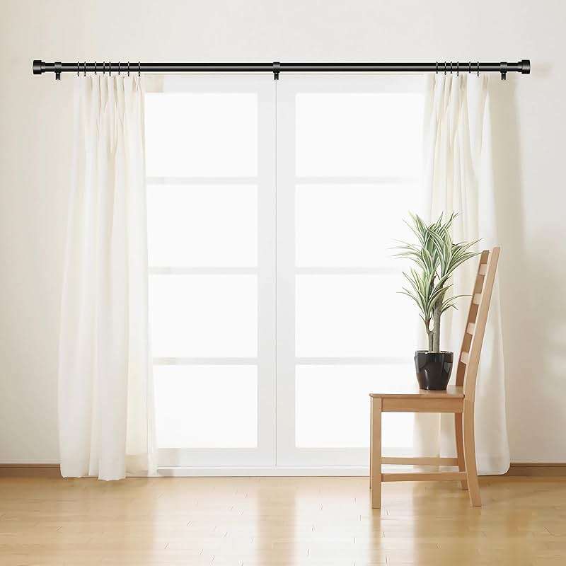 Time Forest Black Curtain Rods for Windows 32 to 120 Inch (2.6-10 Feet), 1 Inch Diameter Adjustable Heavy Duty Curtain Rod, Modern Style Indoor Outdoor Long Window Drapery Rods with End Caps - Image 2