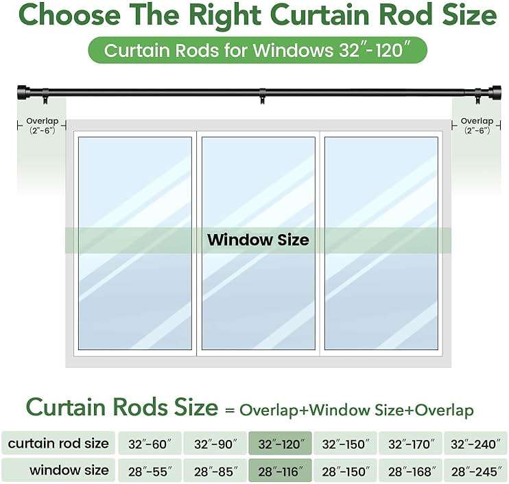 Time Forest Black Curtain Rods for Windows 32 to 120 Inch (2.6-10 Feet), 1 Inch Diameter Adjustable Heavy Duty Curtain Rod, Modern Style Indoor Outdoor Long Window Drapery Rods with End Caps - Image 3