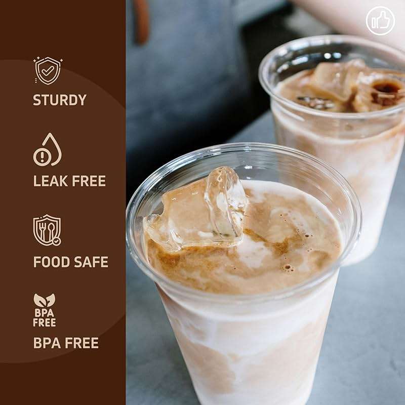 YEEHAW 16 oz 100 Pack Disposable Iced Coffee Cups with Lids, Clear Plastic Cups with Lids, Cold Crystal Drink Cup for Party - Image 3