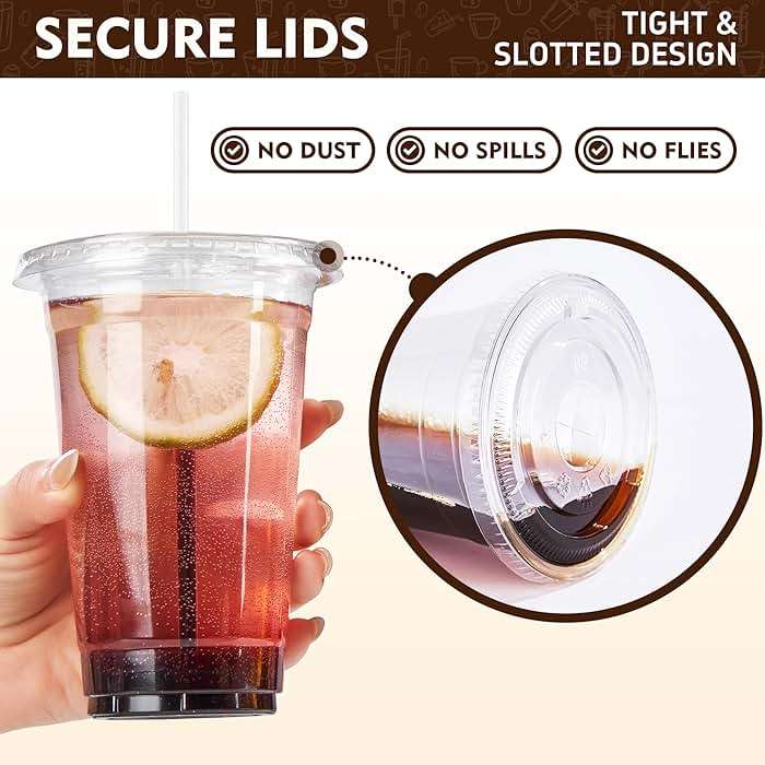 YEEHAW 16 oz 100 Pack Disposable Iced Coffee Cups with Lids, Clear Plastic Cups with Lids, Cold Crystal Drink Cup for Party - Image 4