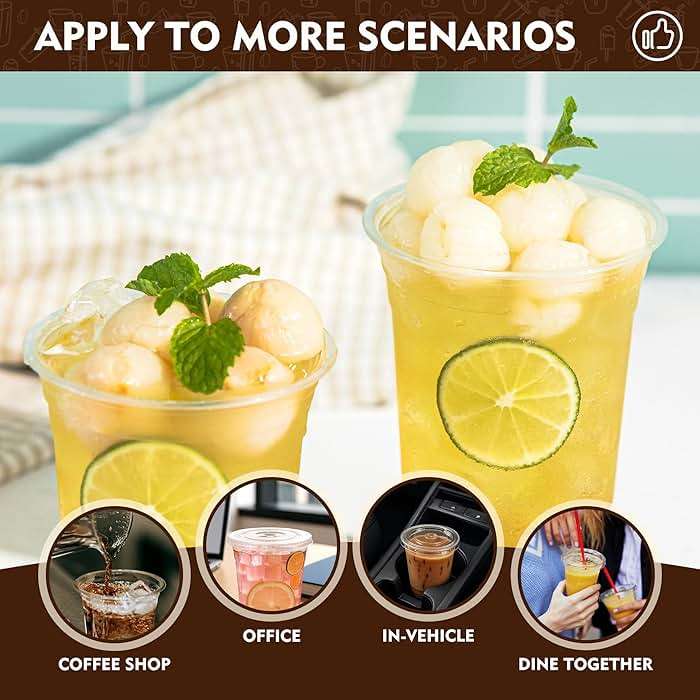 YEEHAW 16 oz 100 Pack Disposable Iced Coffee Cups with Lids, Clear Plastic Cups with Lids, Cold Crystal Drink Cup for Party - Image 7