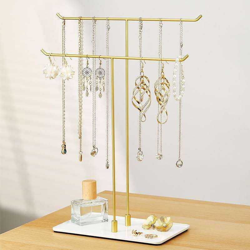 bussdis Necklace Stand Aesthetic Necklace Holder: Metal Necklace Organizer for Home Decor, Gold - Image 5